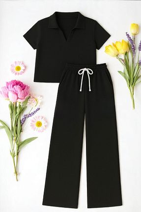 ست بالاتنه و پائین تنه مشکی زنانه بافتنی Gameyal - کد 939971525