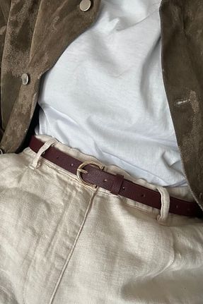 کمربند زرشکی زنانه چرم مصنوعی keisy - کد 939966966