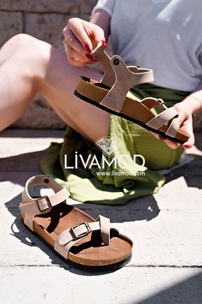 صندل بژ مردانه پاشنه تخت İncimoda - کد 903814748