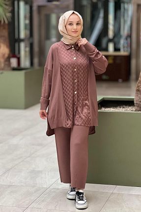 ست بالاتنه و پائین تنه قهوه ای زنانه بافتنی Ghisa - کد 880554266
