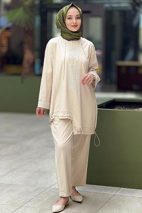 ست بالاتنه و پائین تنه بژ زنانه بافتنی Ghisa - کد 853439103