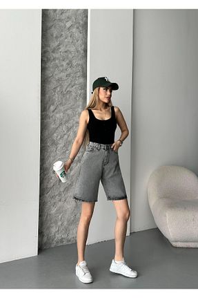 شلوارک و برمودا طوسی زنانه فاق بلند DENİKK - کد 940014575