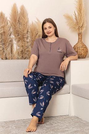 ست لباس راحتی سایز بزرگ قهوه ای زنانه ساده Nisanca - کد 940016635