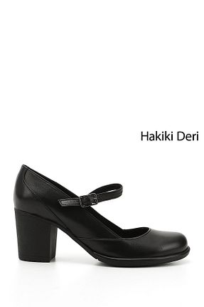 کفش پاشنه بلند کلاسیک مشکی زنانه چرم خالص GÖNDERİ(R) - کد 68172719