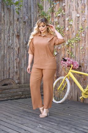 ست بالاتنه و پائین تنه سایز بزرگ قهوه ای زنانه فاق بلند şuranur - کد 896652758