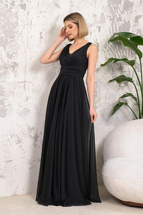 لباس مجلسی و فارغ التحصیلی مشکی زنانه توری XXL BUTİK - کد 874189939