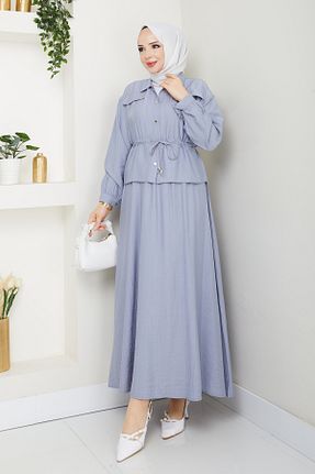 ست بالاتنه و پائین تنه حجاب طوسی زنانه A-line modapark.ist - کد 940126606