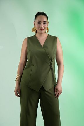 ست بالاتنه و پائین تنه سایز بزرگ خاکی زنانه فاق بلند Roxxlen - کد 940200138