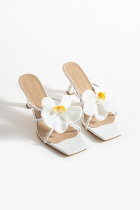 دمپائی سفید زنانه چرم مصنوعی Gökçe Shoes - کد 940201187