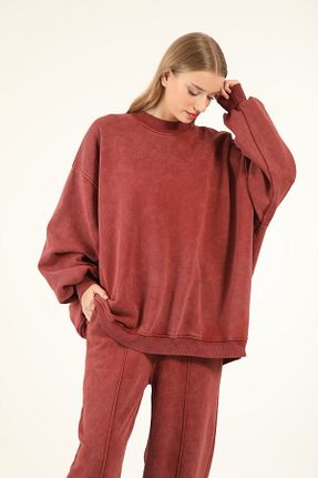 ست بالاتنه و پائین تنه زرشکی زنانه بافت Suede Style - کد 940213859