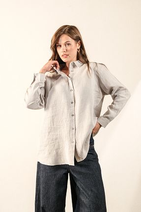 پیراهن طوسی زنانه یقه پیراهنی GÖMLEX - کد 940239039