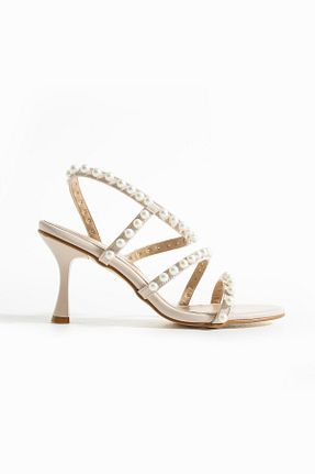 صندل بژ زنانه پاشنه نازک Gökçe Shoes - کد 940213080