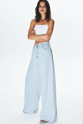 شلوار جین آبی زنانه پاچه گشاد Pull & Bear - کد 940216882