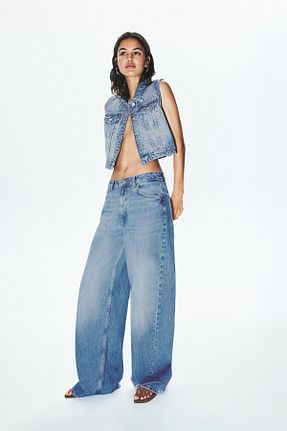 شلوار جین آبی زنانه پاچه زیپ دار Pull & Bear - کد 937233483