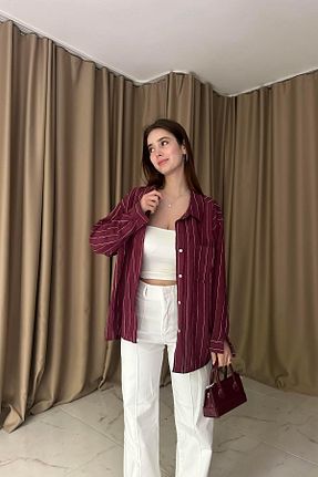 پیراهن زرشکی زنانه رگولار lizge giyim - کد 924362239