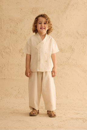 ست بالاتنه و پائین تنه بژ بچه گانه مخلوط کتان Fahhar Kids - کد 940660901