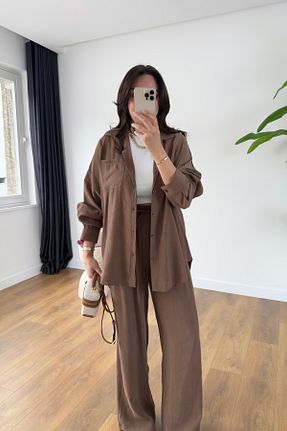 ست بالاتنه و پائین تنه قهوه ای زنانه پلی استر BİRCANÇİL - کد 940791218