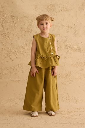 ست بالاتنه و پائین تنه سبز بچه گانه مخلوط کتان Fahhar Kids - کد 940919323