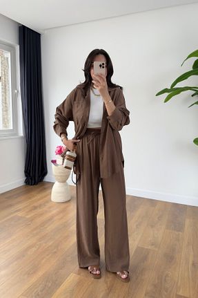 ست بالاتنه و پائین تنه قهوه ای زنانه پلی استر BİRCANÇİL - کد 940791218