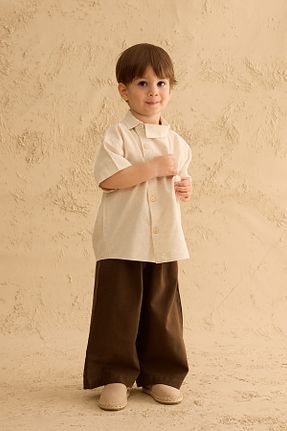 پیراهن بژ بچه گانه یقه پیراهنی Fahhar Kids - کد 940752812