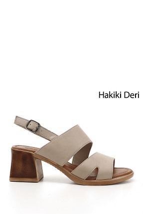 صندل قهوه ای زنانه پاشنه ضخیم GÖNDERİ(R) - کد 735177476