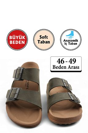 دمپائی خاکی مردانه چرم مصنوعی FLY SOFT - کد 940591864