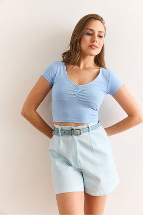 تیشرت آبی زنانه اسلیم فیت Olalook - کد 940699939