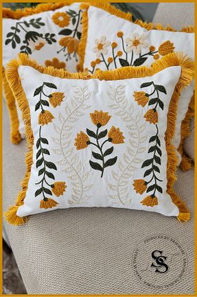 کوسن و روکش کوسن زرد کتان SasoHome - کد 923986445