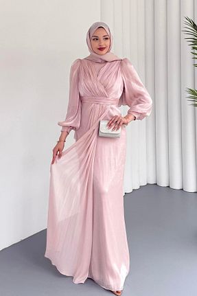 لباس مجلسی حجاب صورتی زنانه یقه دوچرخه Modaensarbutik - کد 926072750