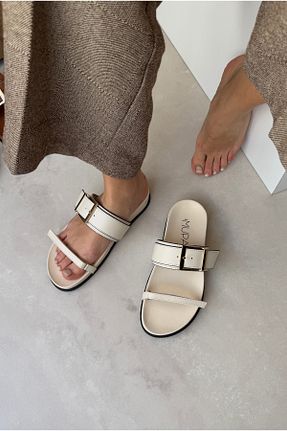 دمپائی بژ زنانه چرم مصنوعی Mupa Shoes - کد 940634225