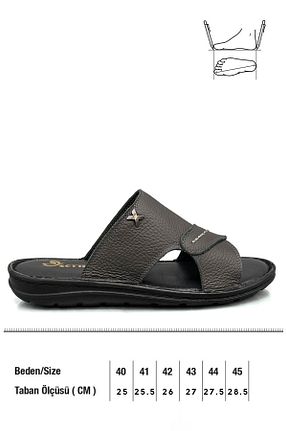 دمپائی طوسی مردانه چرم خالص sermoda - کد 940643910