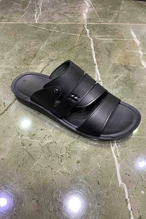 دمپائی مشکی مردانه چرم مصنوعی D derde made in turkey - کد 940287592