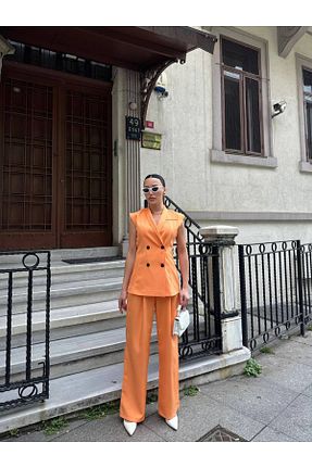 ست بالاتنه و پائین تنه نارنجی زنانه بافتنی Hotfashion - کد 940689016