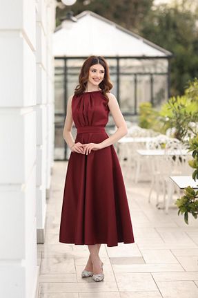 لباس حجاب زرشکی زنانه کلوش KADNER - کد 940699021