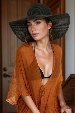 کلاه مشکی زنانه حصیر bacc - کد 940730622