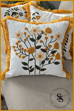 کوسن و روکش کوسن زرد کتان SasoHome - کد 923986447