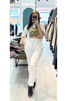 شلوار سفید زنانه بافتنی TRENDBUTİK - کد 940789655