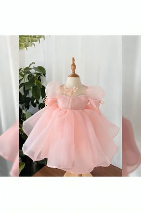 لباس مجلسی و فارغ التحصیلی صورتی بچه گانه آستین بادکنکی melek golden - کد 889517346