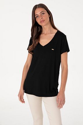 تیشرت مشکی زنانه یقه هفت U.S. Polo Assn. - کد 936868043
