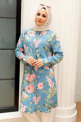 تونیک حجاب آبی زنانه %100 پنبه Neva Style - کد 266402156