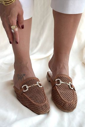 دمپائی قهوه ای زنانه چرم مصنوعی Shoebutik - کد 940882412