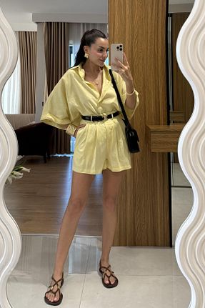 ست بالاتنه و پائین تنه زرد زنانه بافتنی Gizem Ecemiş - کد 940856753