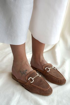 دمپائی قهوه ای زنانه چرم مصنوعی Shoebutik - کد 940882412