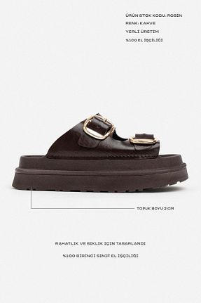 دمپائی قهوه ای زنانه چرم مصنوعی NİŞANTAŞI SHOES - کد 940904997