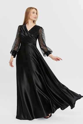 لباس مجلسی و فارغ التحصیلی مشکی زنانه ساتن Asees - کد 821196309