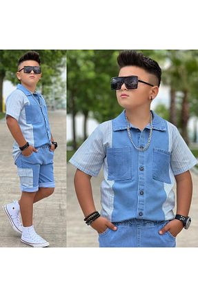 ست بالاتنه و پائین تنه آبی بچه گانه بافتنی Ysferbutik - کد 736282473