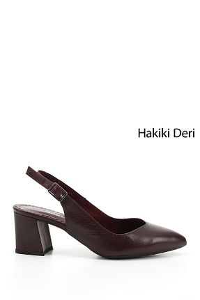 کفش پاشنه بلند کلاسیک زرشکی زنانه چرم خالص GÖNDERİ(R) - کد 735372049
