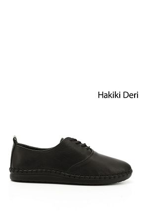 کفش کژوال مشکی زنانه چرم خالص GÖNDERİ(R) - کد 808620296