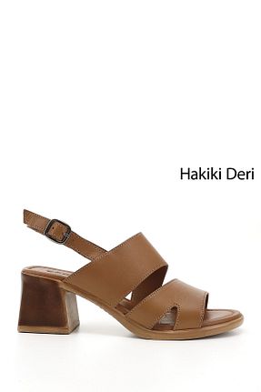 صندل قهوه ای زنانه پاشنه ضخیم GÖNDERİ(R) - کد 684481753