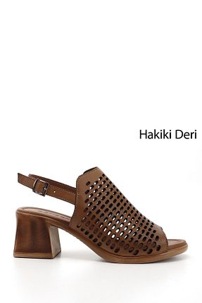 صندل قهوه ای زنانه پاشنه ضخیم GÖNDERİ(R) - کد 692390622